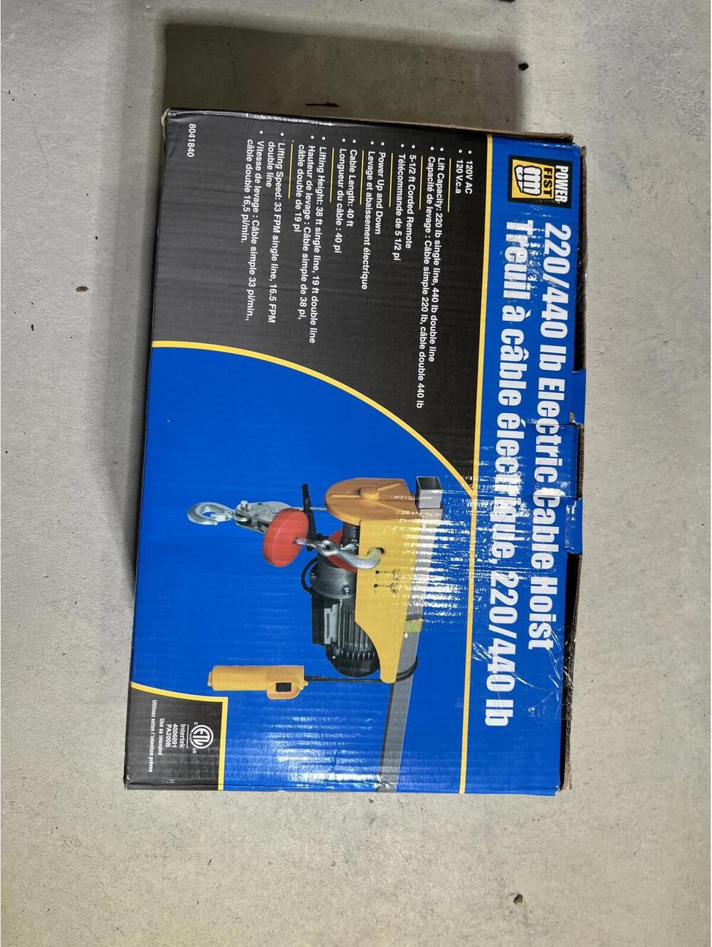 Power Fist 220/440 lb Electric Cable Hoist (Brand New in Box)
